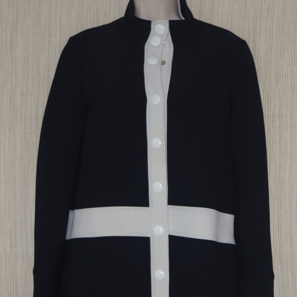Lisa Perry Black Gray Piping Snap Silk Lined Women Coat Size:4